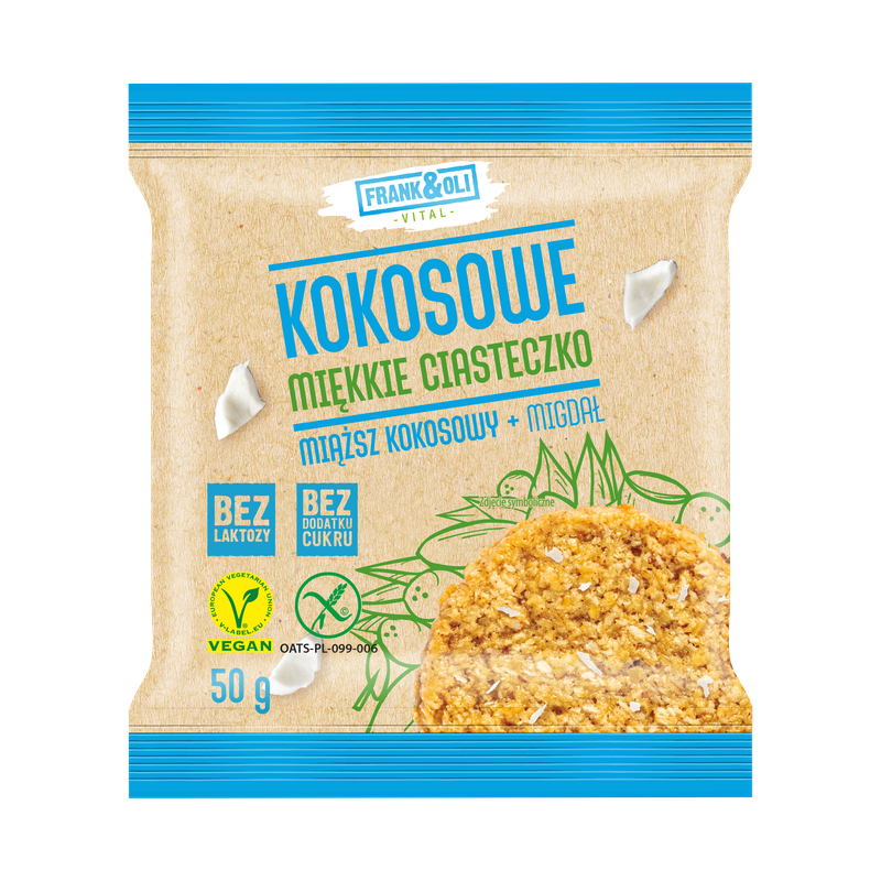 Frank & Oli Kokosowe miękkie ciasteczko miąższ kokosowy + migdał 50 g